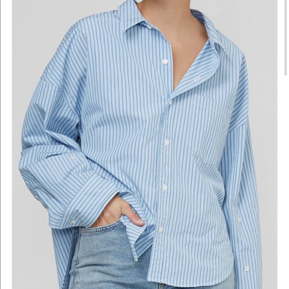 Citizens Of Humanity Blue Striped Button Down Shirt